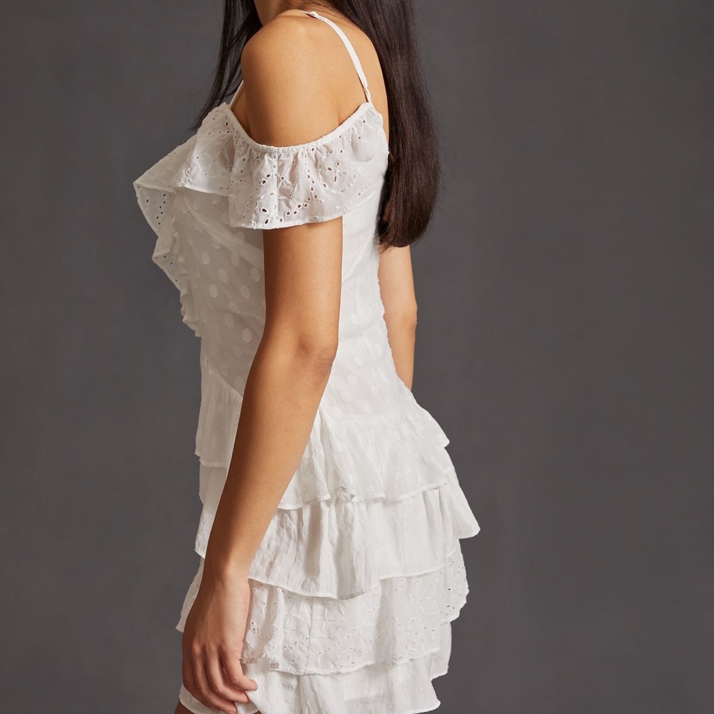 By Anthropologie V Neck Asymmetrical Ruffle Mini Dress - Picture 3 of 5